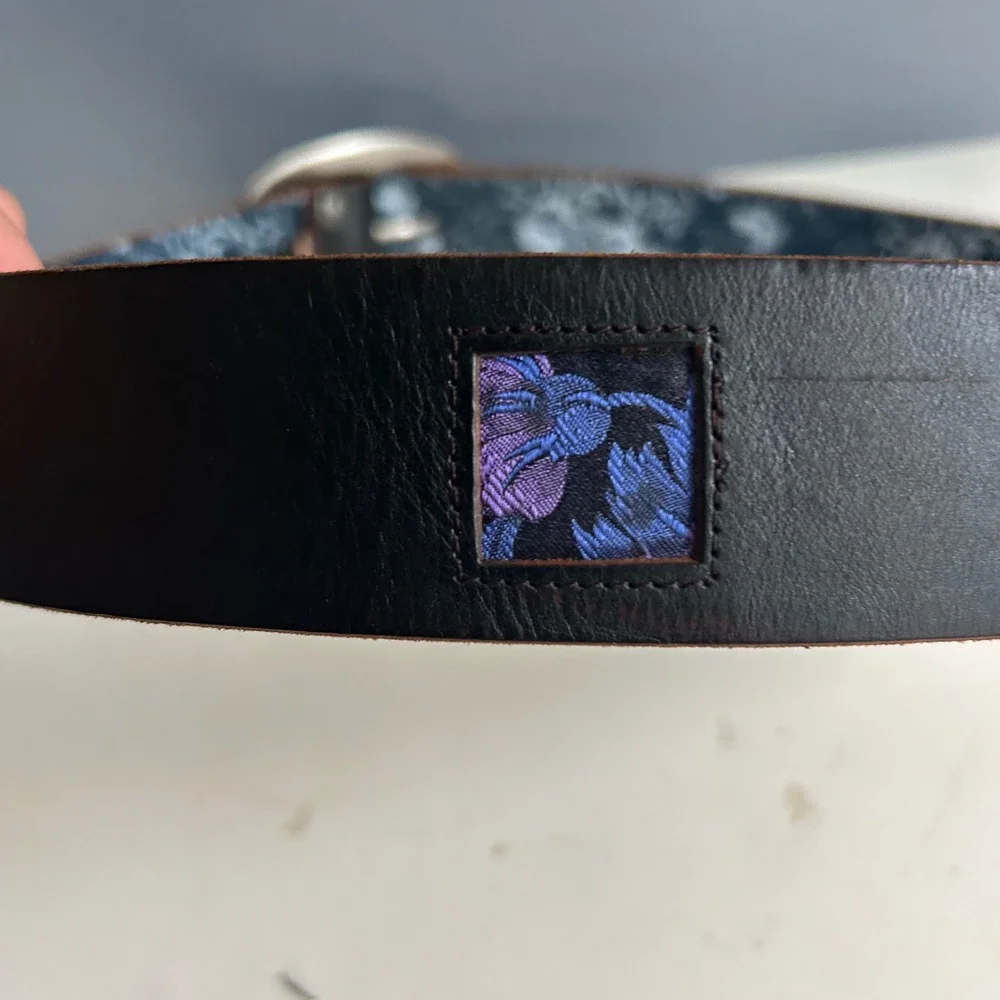 Robert Graham Brown Leather Belt men's 38 Chunky Buckle Patchwork Statement